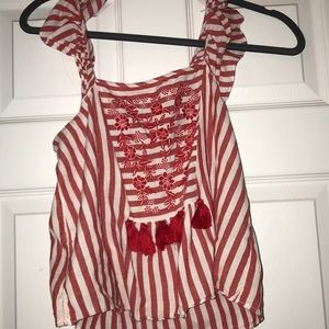 Red and white striped Zara tank top with tassels